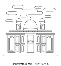 A simple mosque object coloring page is suitable as a medium for learning coloring for children