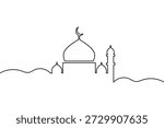 Simple mosque one line art for ramadan and eid celebration design