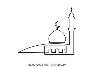 Arte simples de uma linha de mesquita para design de celebração de ramadã e eid