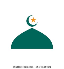 Simple Mosque Silhouette with Crescent and Star for Islamic Designs