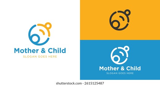 Simple mother and child logo template. Mom and son or daughter logo design vector illustration.