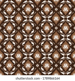 Simple motifs in Bantul batik style with the dark brown background design.