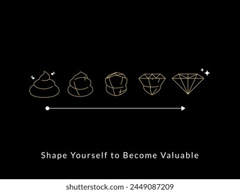 Gráfico de Motivación simple sobre fondo oscuro. Transformación de mierda a diamante