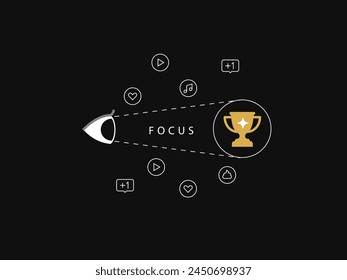 Simple Motivation graphic on dark background. Focus on the trophy over the pleasure