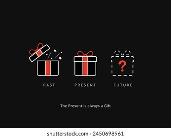 Simple Motivation graphic on dark background. Present is a wonderful gift