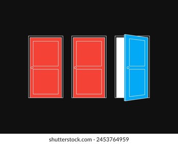 Simple Motivation graphic on dark background. The closed and the open door