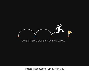 Simple Motivation graphic on dark background. A man jump to the destination.