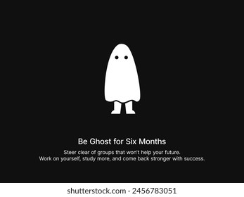 Simple Motivation graphic on dark background. A man dressed like a ghost