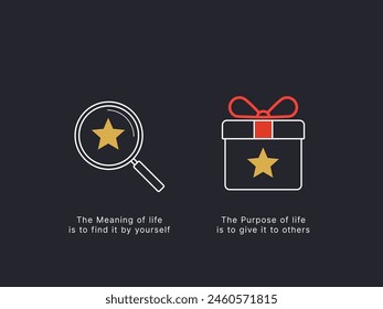 Simple Motivation graphic on dark background. a Magnifier and A present box