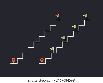 Simple Motivation graphic on dark background. Long step with big reward and small step with small reward