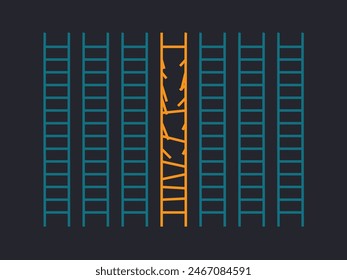 Gráfica de Motivación simple sobre fondo oscuro.seis buenas escaleras y una rota