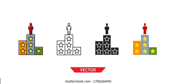 Icono de motivación simple sobre fondo blanco 4 tipos como contorno, negro, color, contorno y color. Ilustración vectorial.