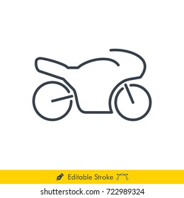 Simple Motorcycle Icon / Vector - In Line / Stroke Design with Editable Stroke