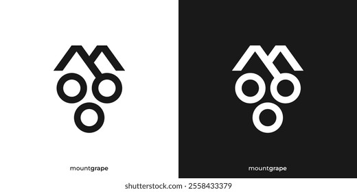Simple Mount Grape Logo. Mountain Hill Peak Summit and Grape Icon Graphic. Grapes and Mountains Logo Design Template.