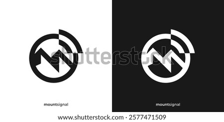 Simple Mount Signal Logo. Mountain Hill Peaks Summit and Wifi Signal Graphic Icons. Adventure Logo Design Template.