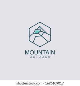 simple Mountain Adventure logo Line art geometric. Mountain Outdoor Logo Design ,Hiking, Camping, Expedition And Outdoor Adventure. Exploring Nature