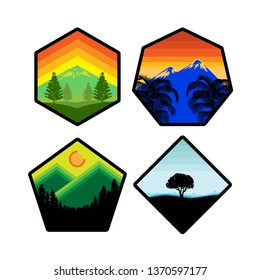 Simple mountain badge sets with trees