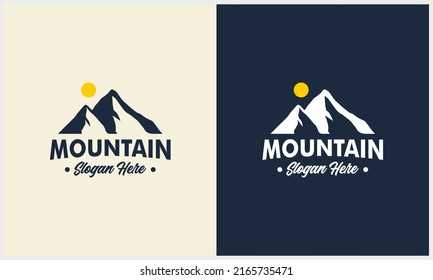 simple Mountain badge with sun illustration logo design template