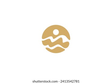 simple mountain and deserts logo, linear style creative modern template design