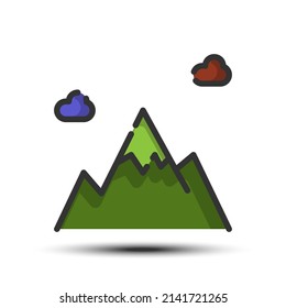 Simple mountain filled line icon, mountain and nature related concept on the white background