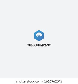 simple mountain and hexagonal logo