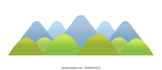 Simple mountain landscape illustration snowy mountains and fresh green mountains isolated on white background flat vector