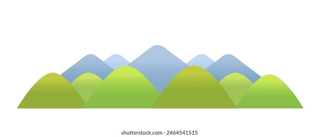 Simple mountain landscape illustration snowy mountains and fresh green mountains isolated on white background flat vector