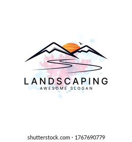 Simple Mountain Landscape Logo Vector