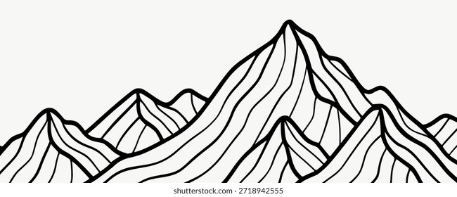 einfache Berglandschaft Ansicht Linie Kunst Hand zeichnen flache Farbe Vektorgrafik Template Design