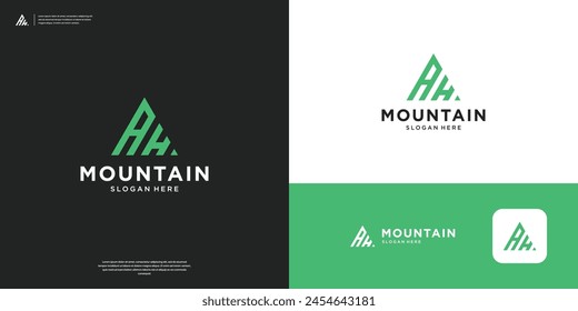 Simple mountain with letter logo design A H
