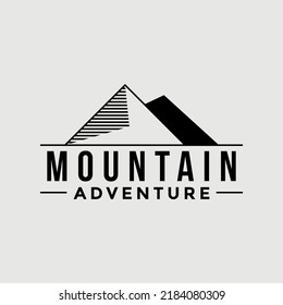 Simple mountain with line art logo. Negative space arrow compass in white background.