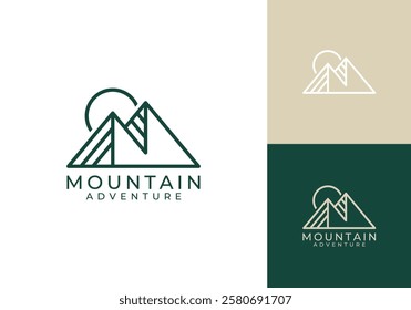 simple mountain line art logo. abstract landscape adventure design vector graphic