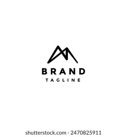 Simple Mountain Line Sihouette Logo Design. Initial Letter M Lines Form Mountain Symbol Logo Design.