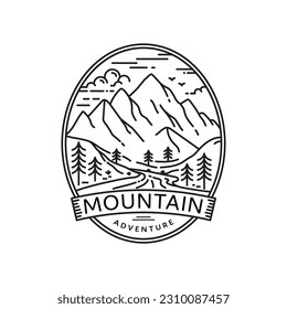 simple mountain logo creative hill line art style with oval shape vector illustration