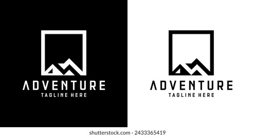 simple mountain logo design with a box frame for clothing and adventure companies