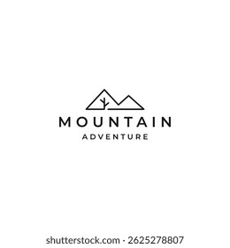 Diseño simple del logotipo de la montaña: arte de línea y combinación de árboles en estilo de contorno minimalista