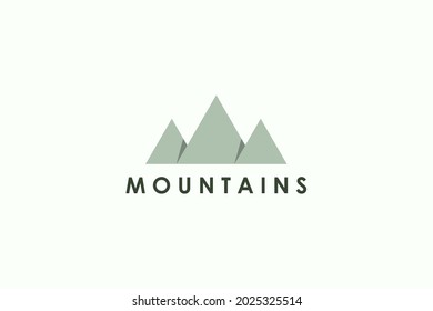 Simple Mountain Logo. Green Geometric Shape Mountains Origami Style with Shadows isolated on White Background. Usable for Nature and Adventure Logos. Flat Vector Logo Design Template Element.