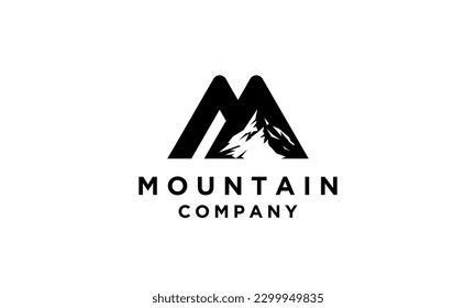 logotipo de montaña simple con icono de letra M y vector	