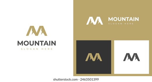 simple mountain logo with letter M design idea vector element for identity brand