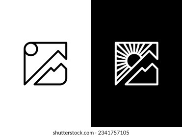 simple mountain logo, linear style creative modern vector design