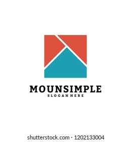 Simple mountain logo vector template design, mount in box, A-initial logo.