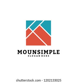 Simple mountain logo vector template design, mount in box, A-initial logo.
