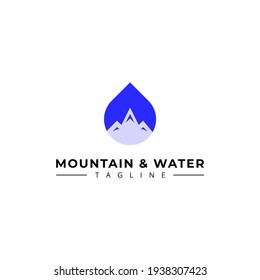 logotipo de montaña simple con gotas de agua, ideal para cualquier uso con respecto a montañas, agua, vida y más