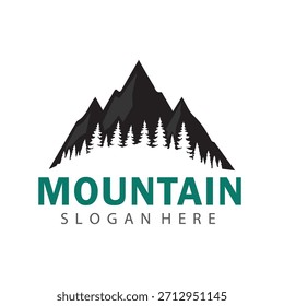 Logotipo simple del contorno de la montaña para la marca ecológica de la aventura y del turismo sostenible