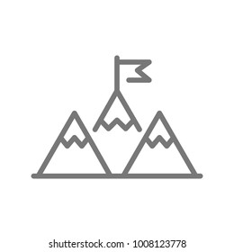 Simple mountain peak with flag or leadership line icon. Symbol and sign vector illustration design. Isolated on white background
