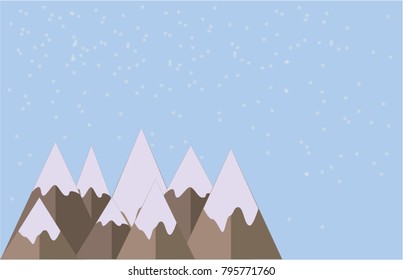 Simple mountain peaks and falling snow card template