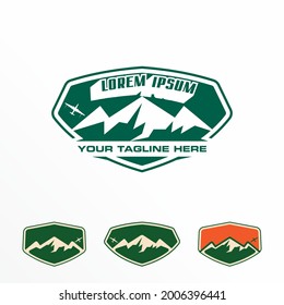 simple Mountain and plane in emblem image graphic icon logo design abstract concept vector stock. Can be used as a symbol related to adventure.
