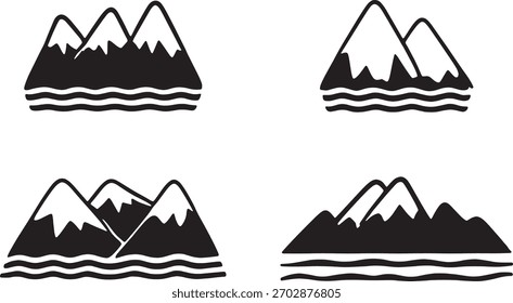Simple Mountain Range and Water Design in Bold Black and White