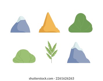 Simple Mountain, Rock and Green Bush as Landscape and Environment Element Vector Set