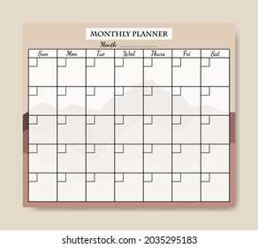 Einfache Gebirgsform Boho Monatlicher Planer Vorlage druckbar